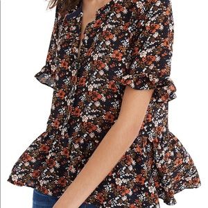 Madewell Silk Studio Ruffle Hem Blouse Size XS